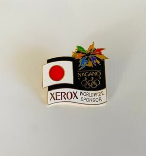 VINTAGE 1998 Japan Nagano Xerox Sponsor Japanese Flag Olympic Sports Lapel Pin